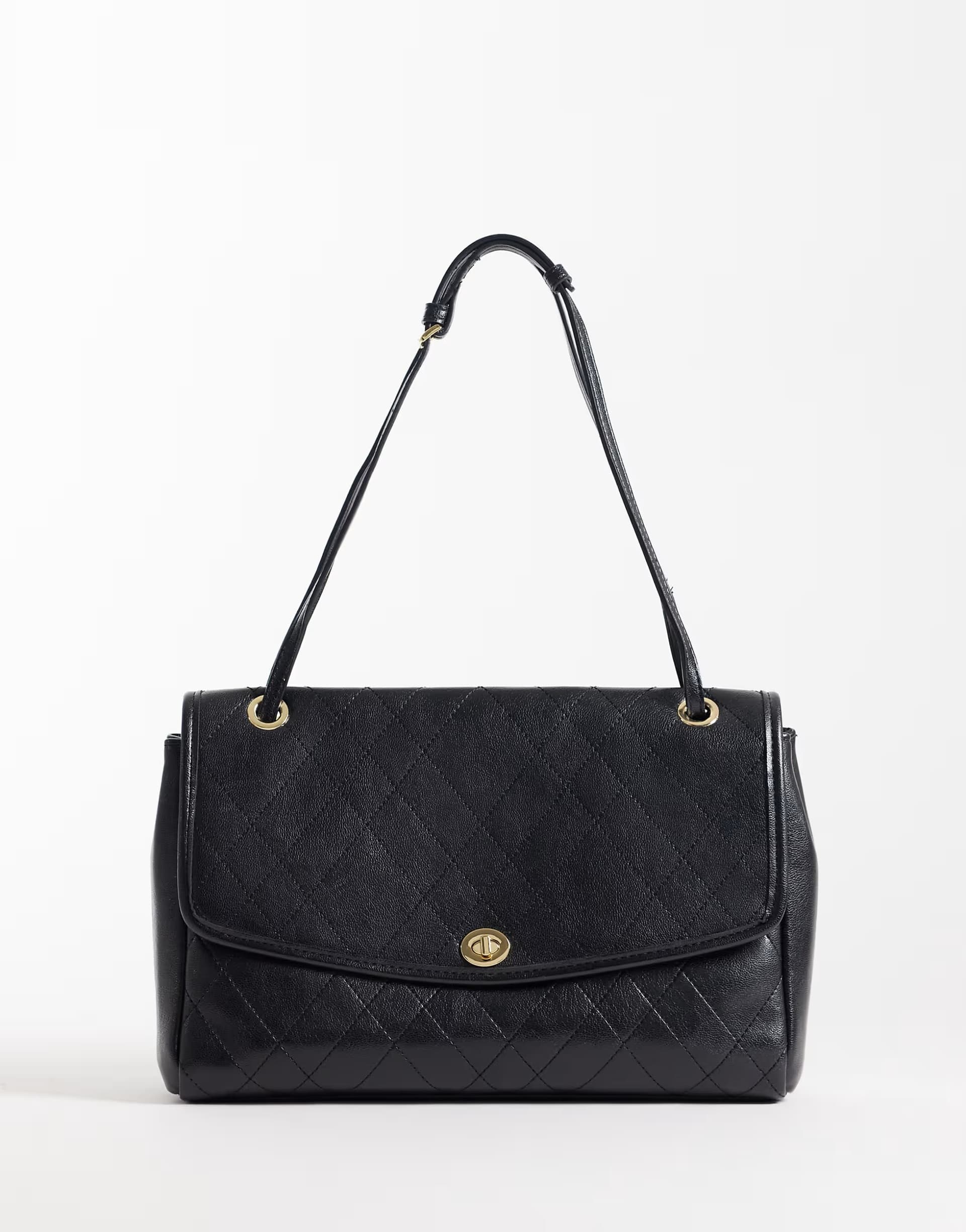 ASOS Mango faux leather quilted classic flap shoulder bag in black 