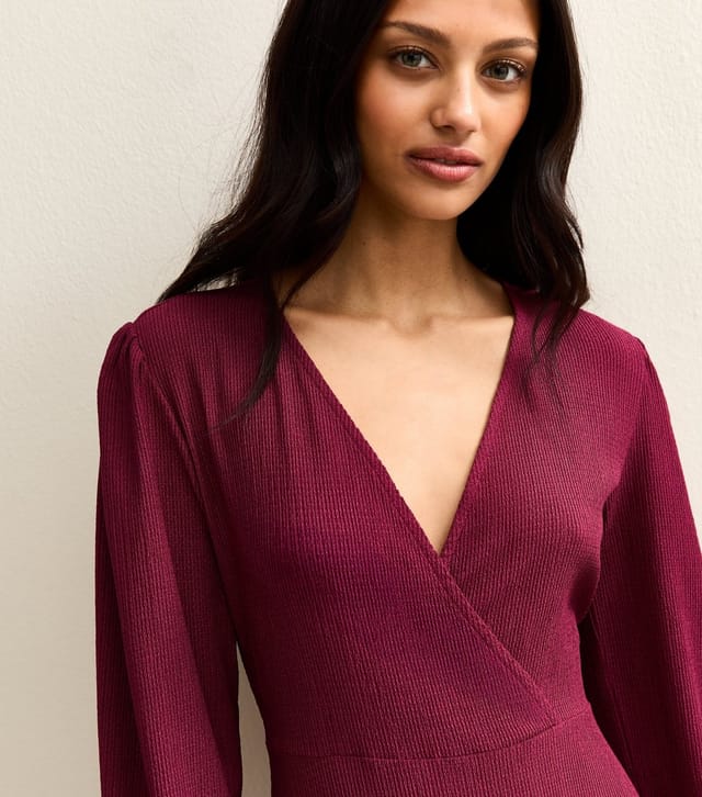New Look Women's Dark Burgundy Crinkle Wrap Midi Dress New Look - 2