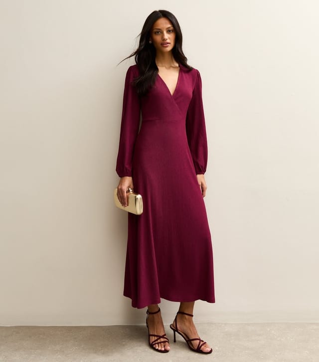 New Look Women's Dark Burgundy Crinkle Wrap Midi Dress New Look - 3