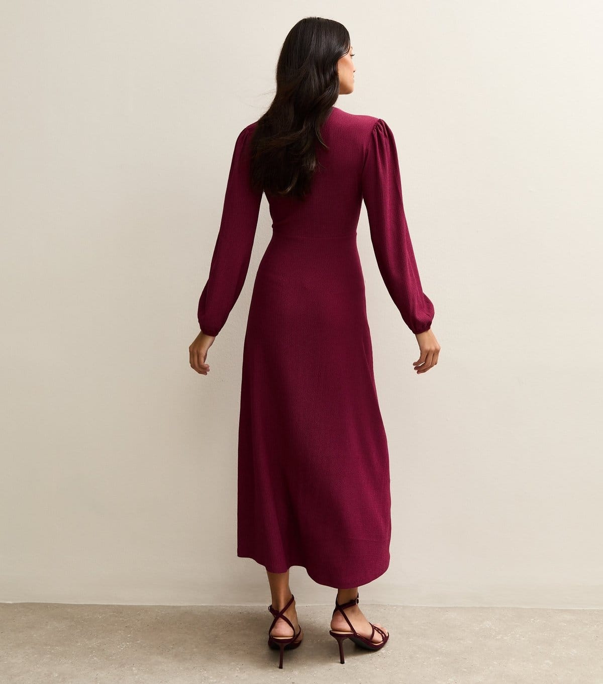 New Look Women's Dark Burgundy Crinkle Wrap Midi Dress New Look - 4