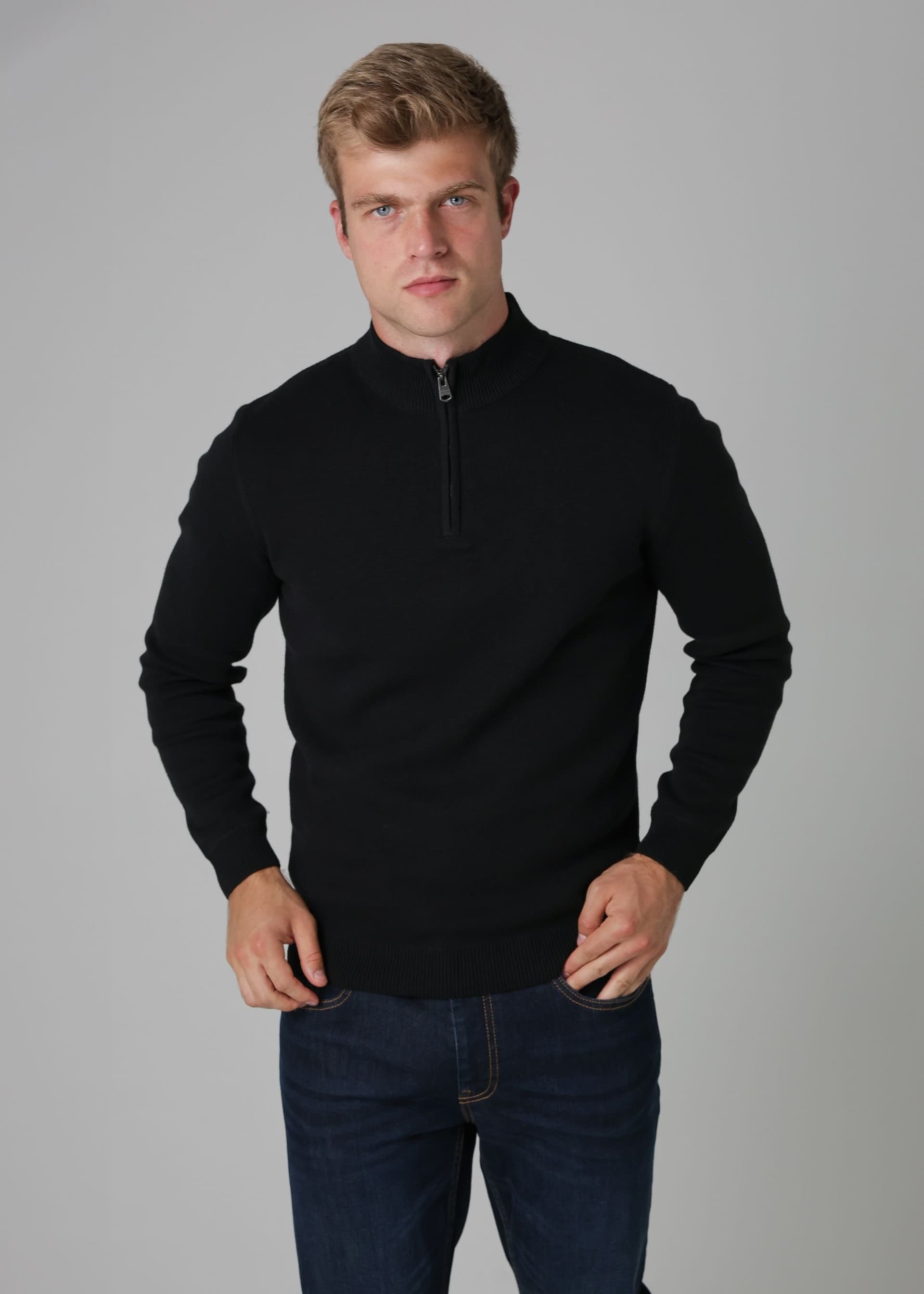 Tokyo Laundry Tokyo Laundry Men's Cotton Blend Half Milano Zip Neck Jumper in Black
