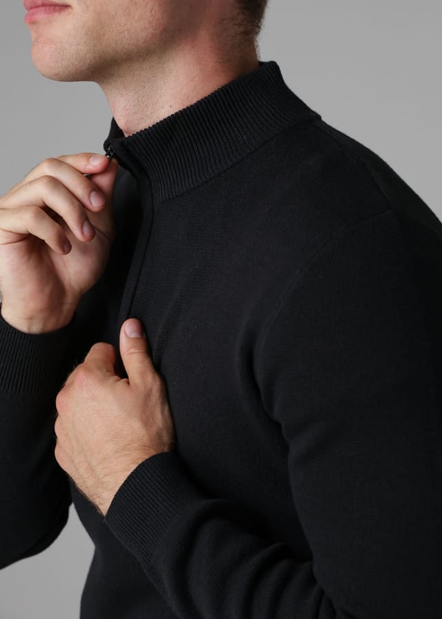 Tokyo Laundry Tokyo Laundry Men's Cotton Blend Half Milano Zip Neck Jumper in Black - 3