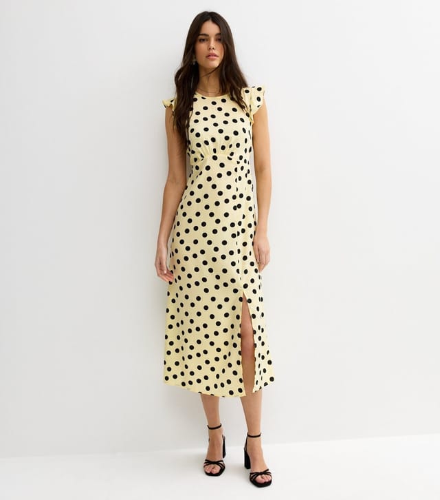 New Look Women's Yellow Polka Dot Frilly Cap Sleeve Midi Dress New Look - 2