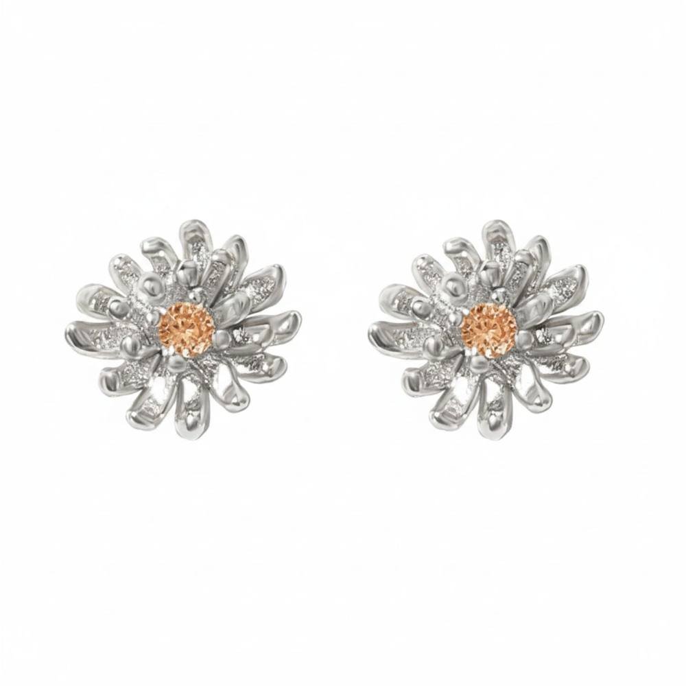 Harfi Harfi Women's Citrine November Birthstone Chrysanthemum Birthflower Stud Earrings in Silver - 1