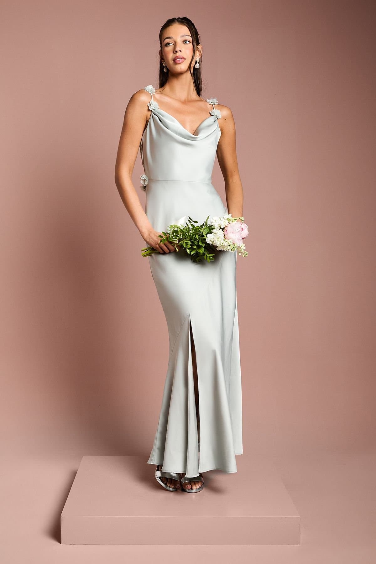 Coast Coast Women's Strappy Cowl Maxi with Floral Detail Bridesmaid Dress in Sage