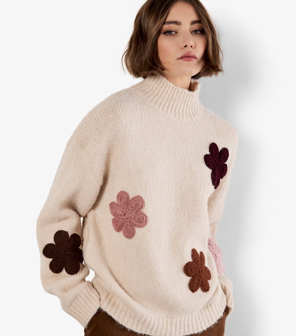 Apricot Women's Stone Floral Embroidered Jumper Apricot New Look