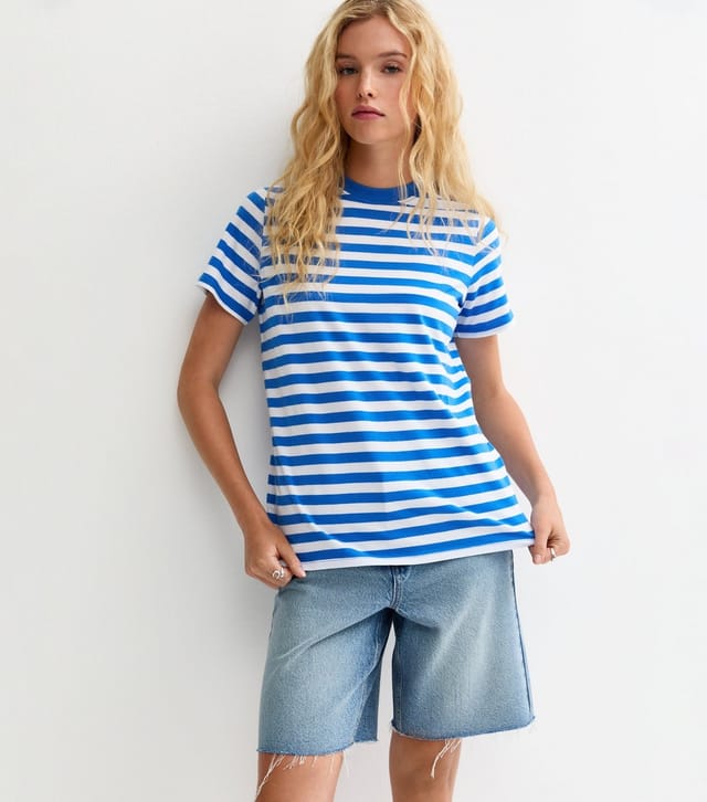 New Look Women's Blue Cotton Striped T-Shirt New Look - 2