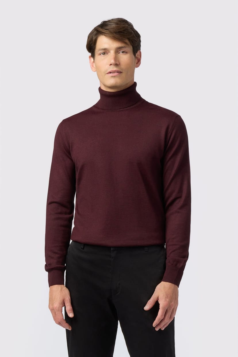 Melka Melka Men's Merino Knit Roll Neck Jumper in Red - 1