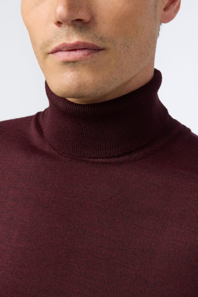 Melka Melka Men's Merino Knit Roll Neck Jumper in Red - 3