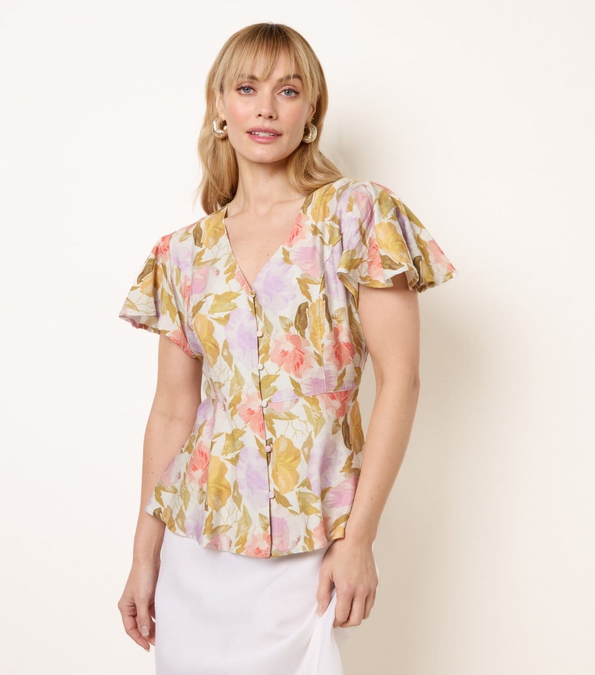 Blue Vanilla Multicoloured Floral Flutter Sleeve Blouse