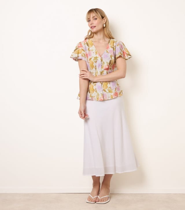 Blue Vanilla Women's Multicoloured Floral Flutter Sleeve Blouse Blue Vanilla New Look - 2