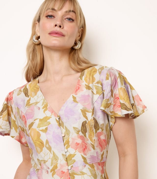 Blue Vanilla Women's Multicoloured Floral Flutter Sleeve Blouse Blue Vanilla New Look - 3