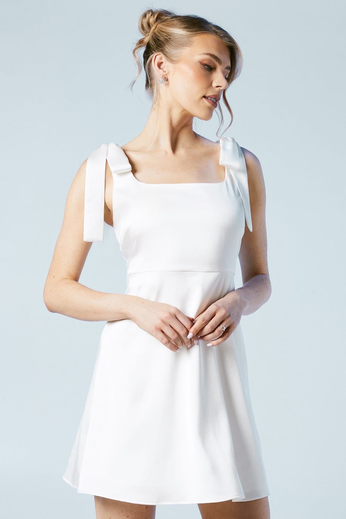 Oasis Oasis Women's Tie Shoulder Satin Bridal Mini Dress in Ivory