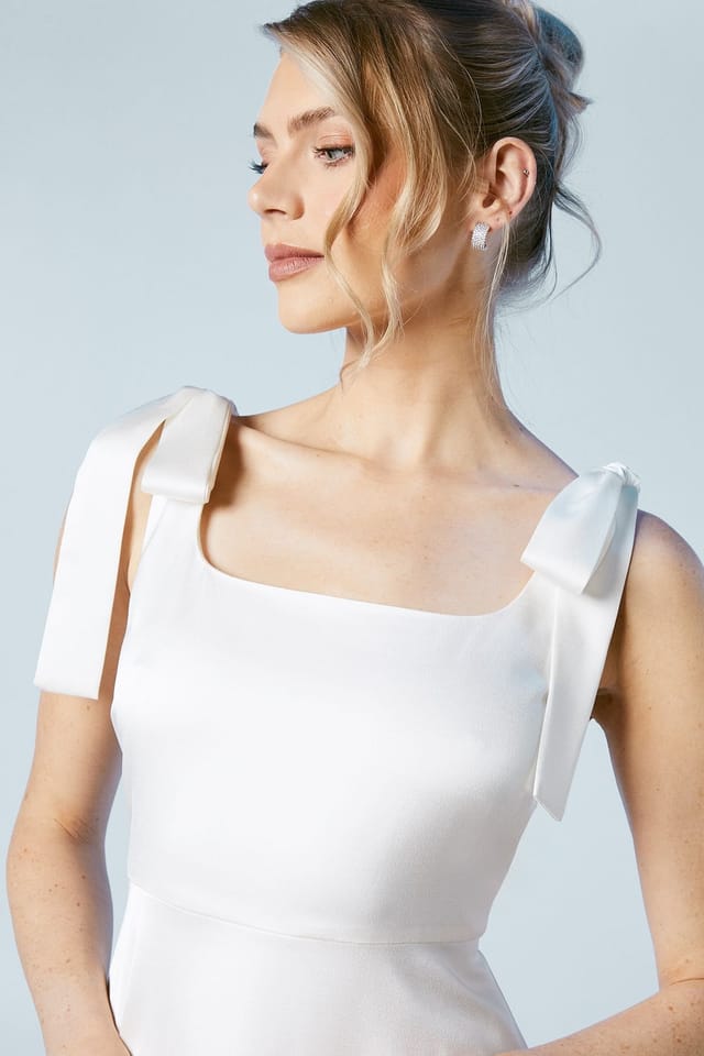Oasis Oasis Women's Tie Shoulder Satin Bridal Mini Dress in Ivory - 2