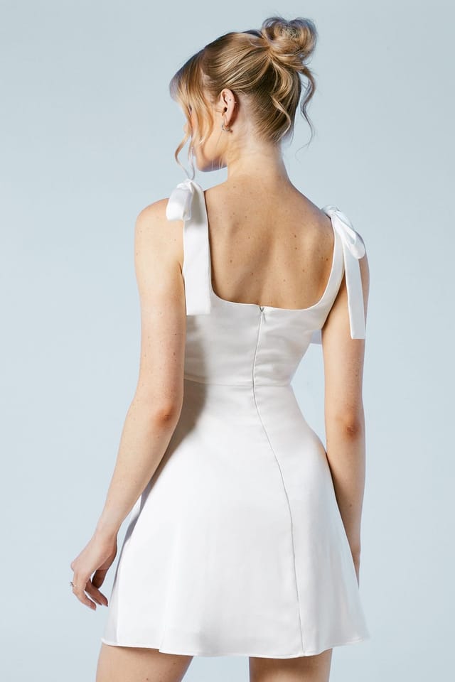 Oasis Oasis Women's Tie Shoulder Satin Bridal Mini Dress in Ivory - 3