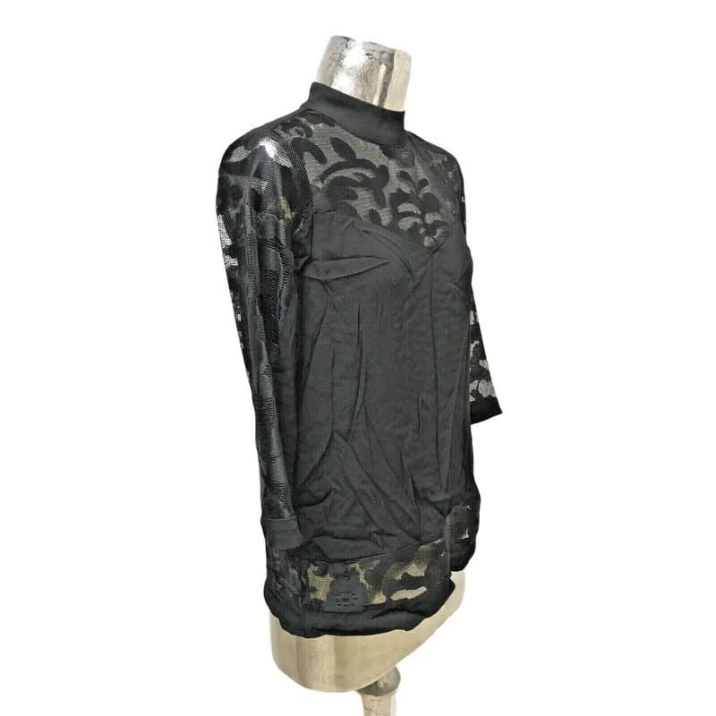 Fransa Fransa top t-shirt size m 12 women'ss black luxe lace cotton (eu40) new rrp £65