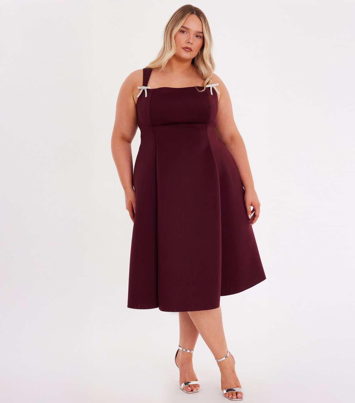 Quiz Women's Curve Burgundy Scuba Skater Midi Dress Quiz New Look