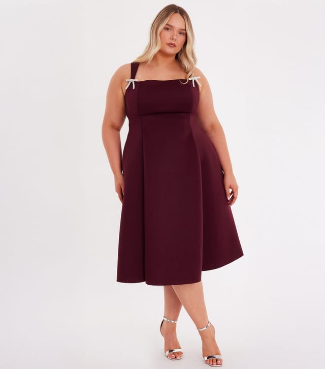 Quiz Women's Curve Burgundy Scuba Skater Midi Dress Quiz New Look - 2