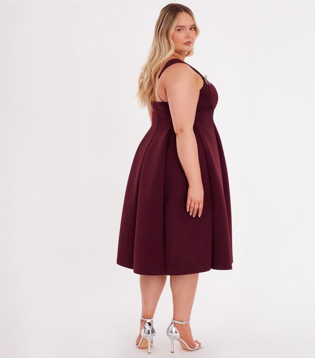 Quiz Women's Curve Burgundy Scuba Skater Midi Dress Quiz New Look - 3