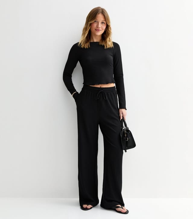 New Look Women's Black Textured Wide Leg Trousers New Look - 2