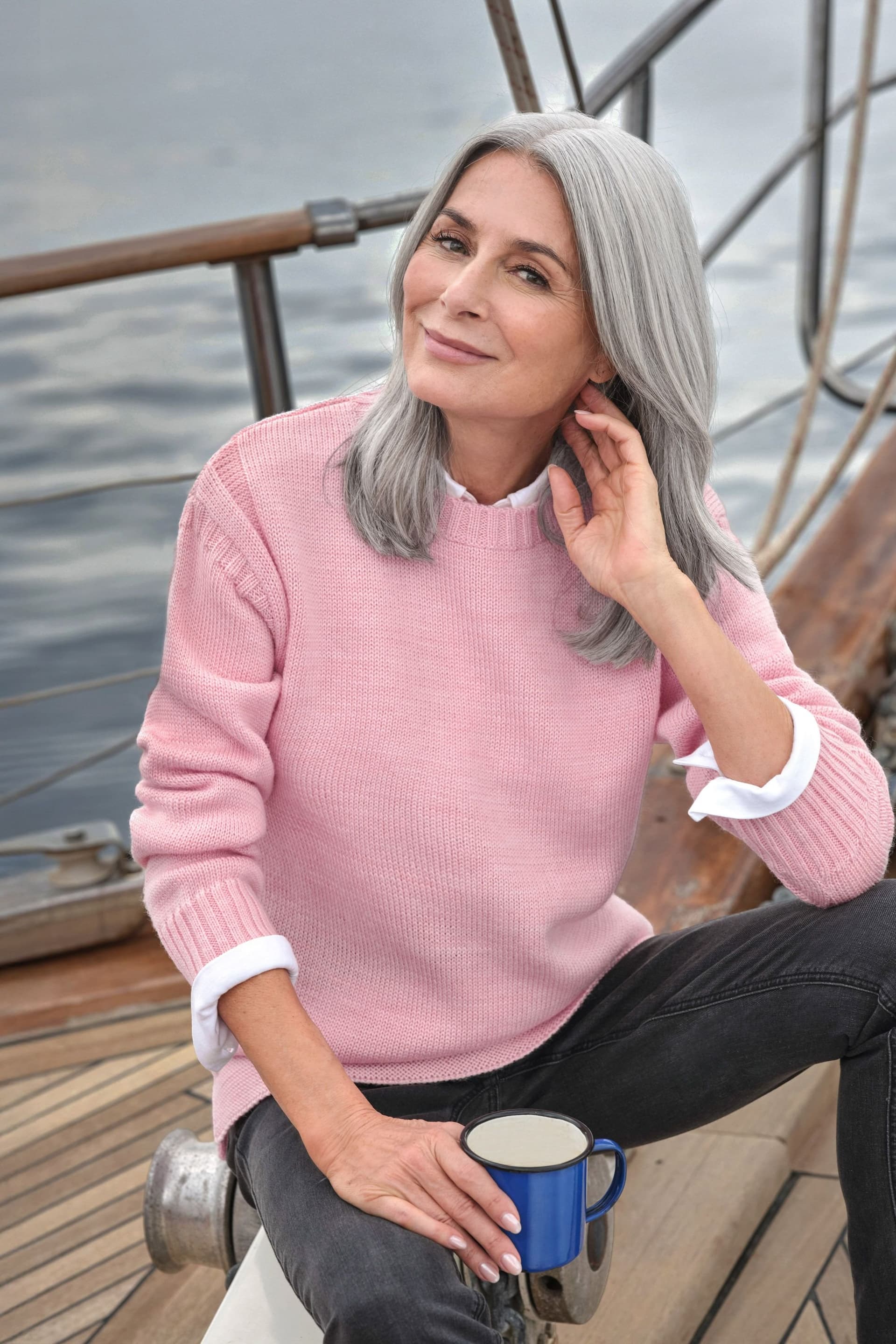 WoolOvers WoolOvers Women's Pure Wool Guernsey Jumper in Pink
