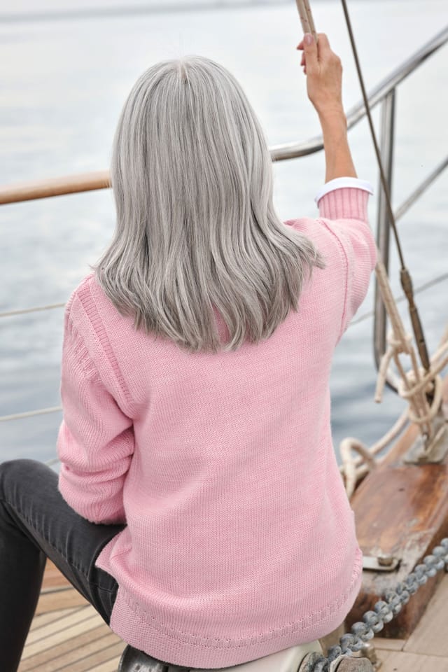 WoolOvers WoolOvers Women's Pure Wool Guernsey Jumper in Pink - 3