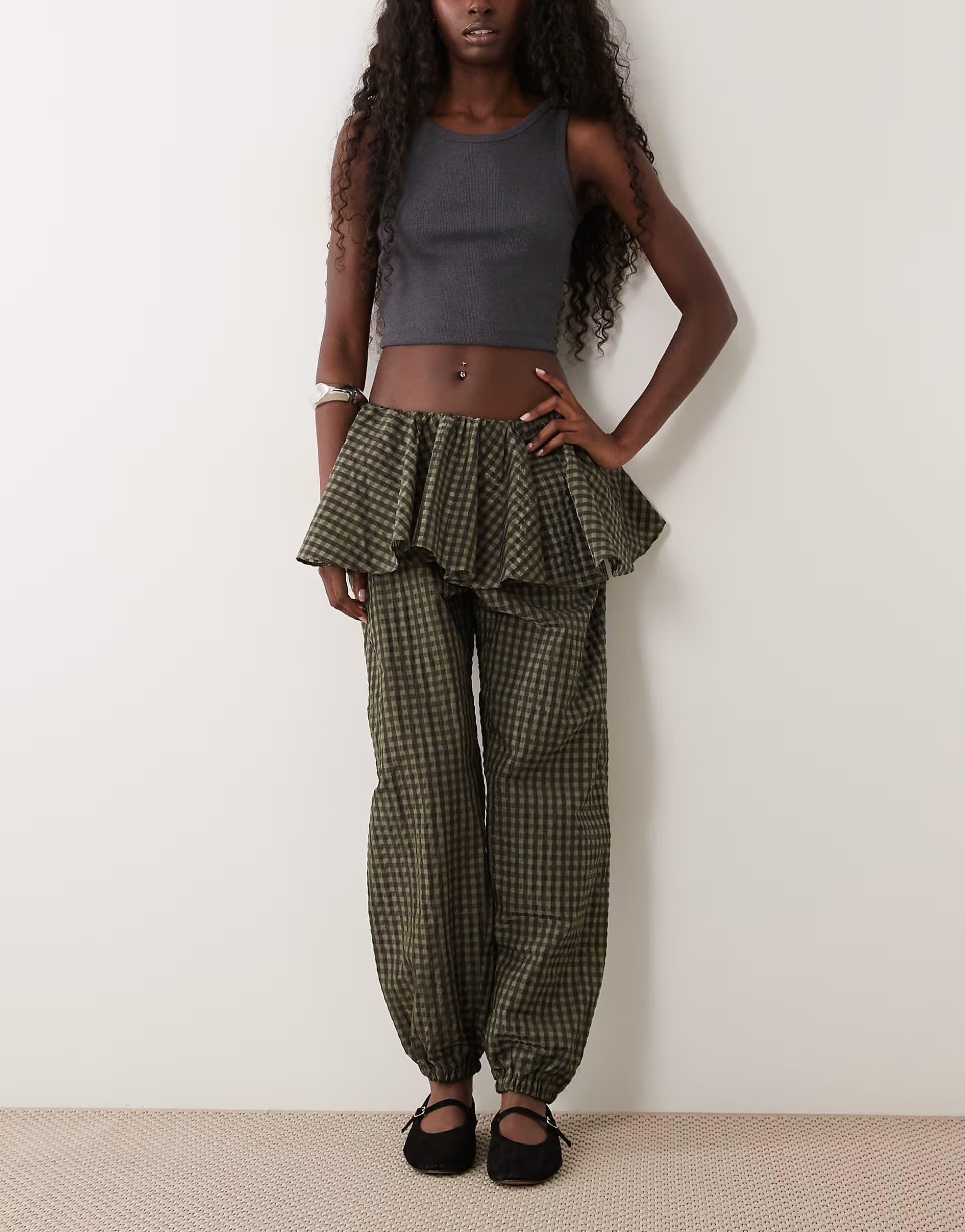 ASOS ASOS DESIGN balloon trousers with skirt overlay detail in gingham