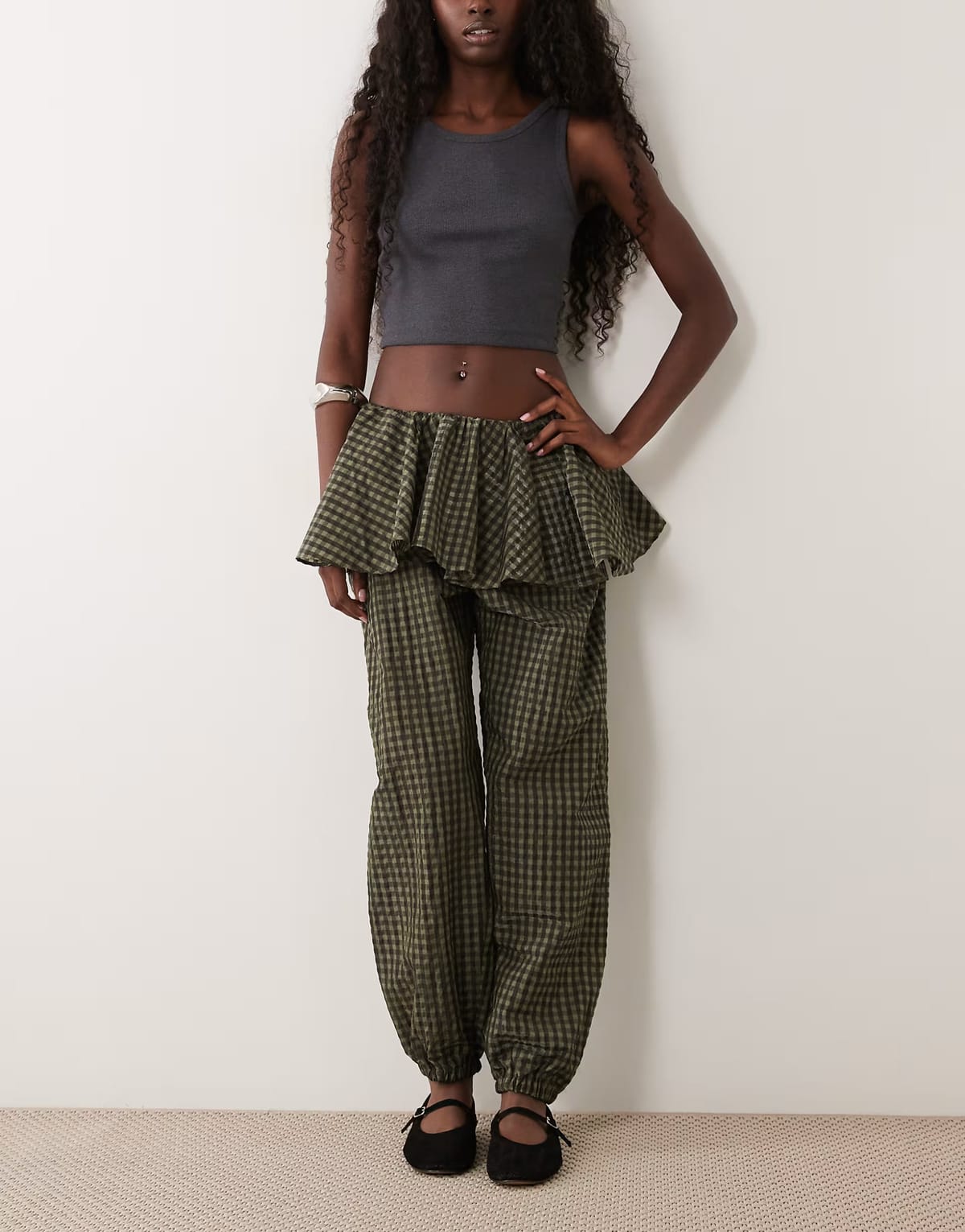ASOS ASOS DESIGN balloon trousers with skirt overlay detail in gingham - 1