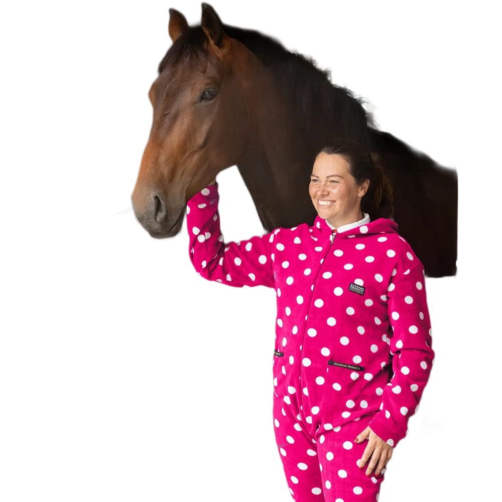 Supreme Products Supreme Products Men's Polka Dot Fleece Jumpsuit in Pale Pink - 2