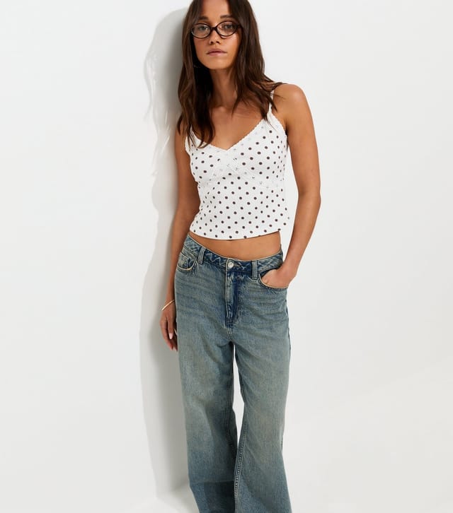 New Look Women's White Polka Dot Crinkle Lace Lined Cami Top New Look - 2