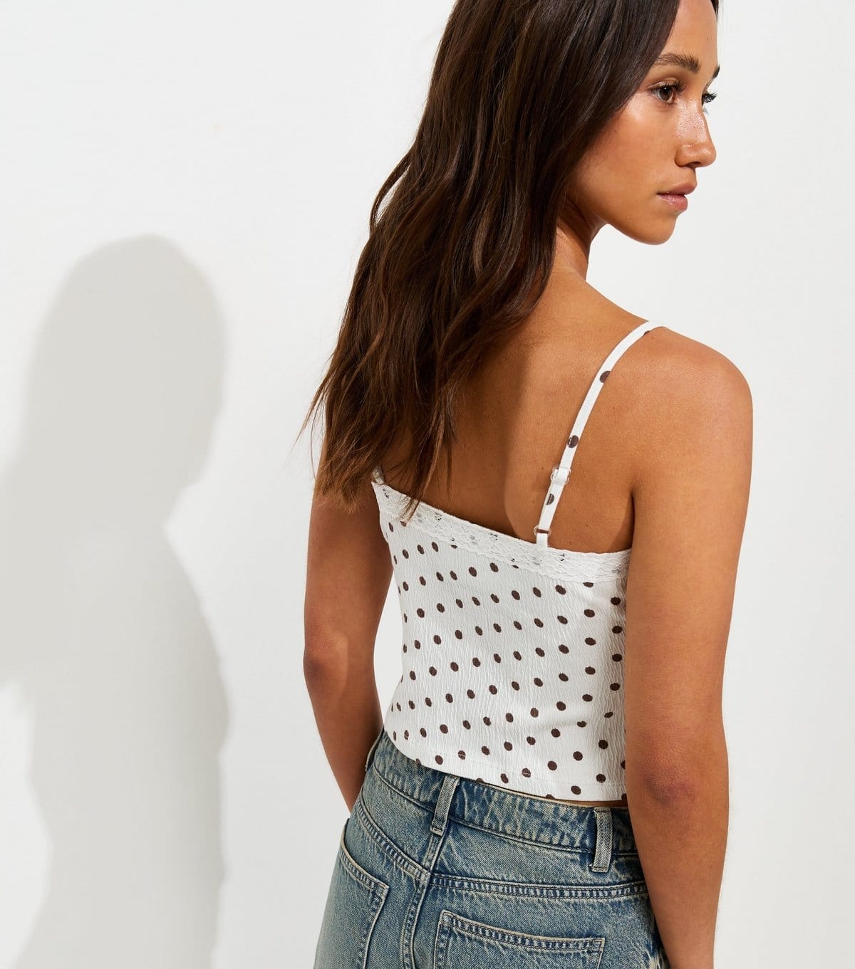 New Look Women's White Polka Dot Crinkle Lace Lined Cami Top New Look - 4