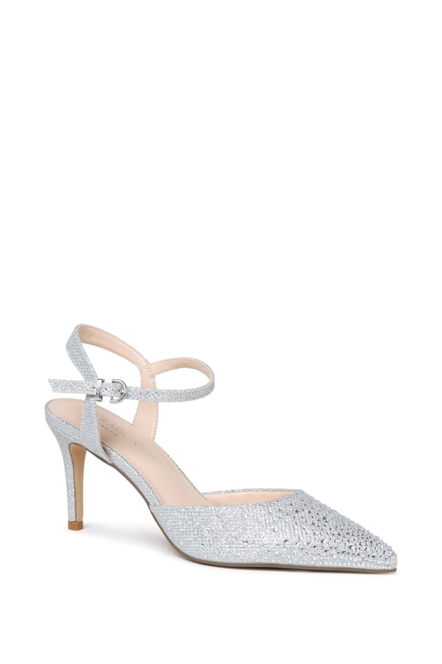 Paradox London Paradox London Women's Ianthe' Embellished Open Stiletto Heel Court Shoes in Silver - 3