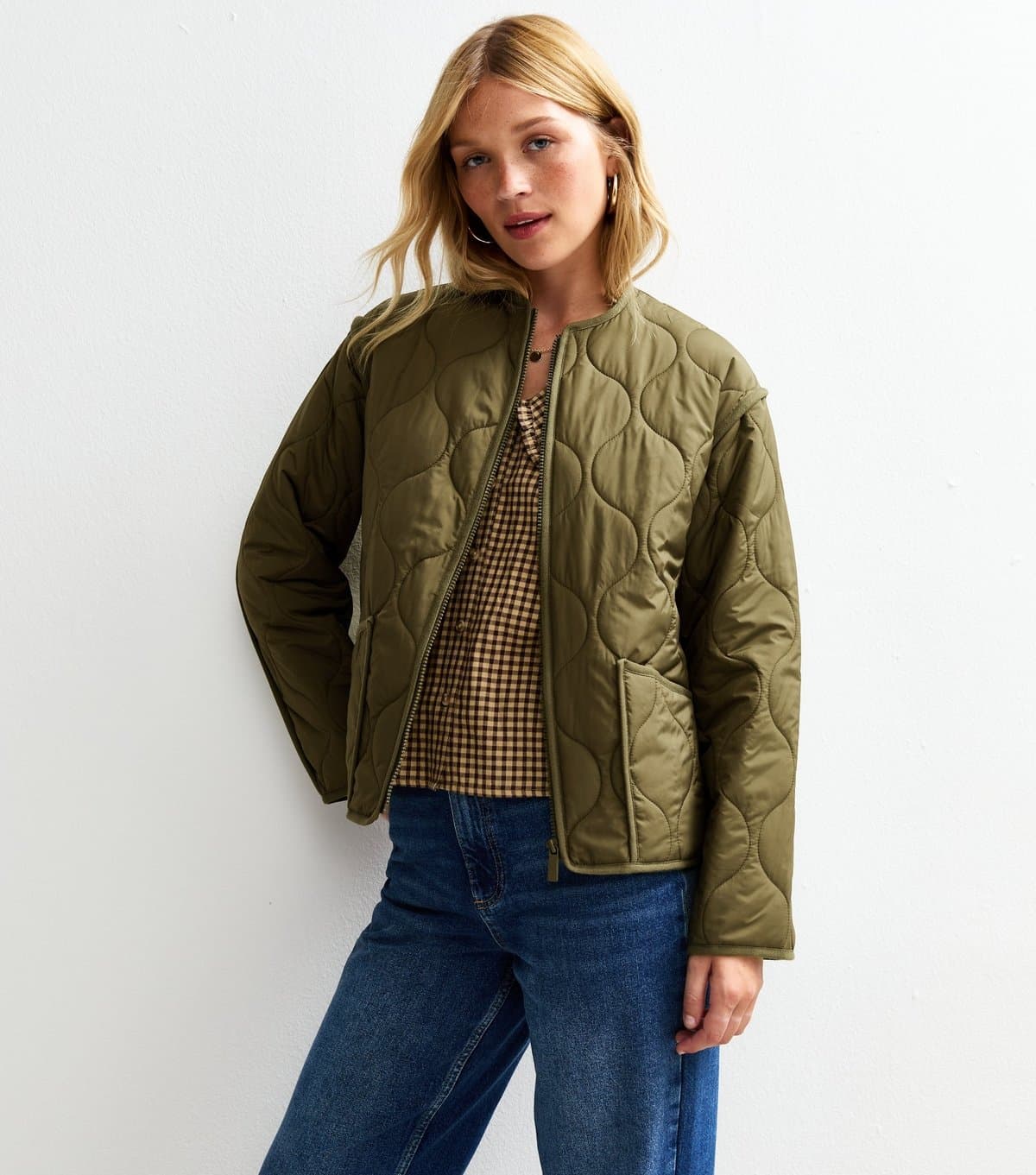 New Look Women's Dark Khaki Quilted Padded Jacket New Look