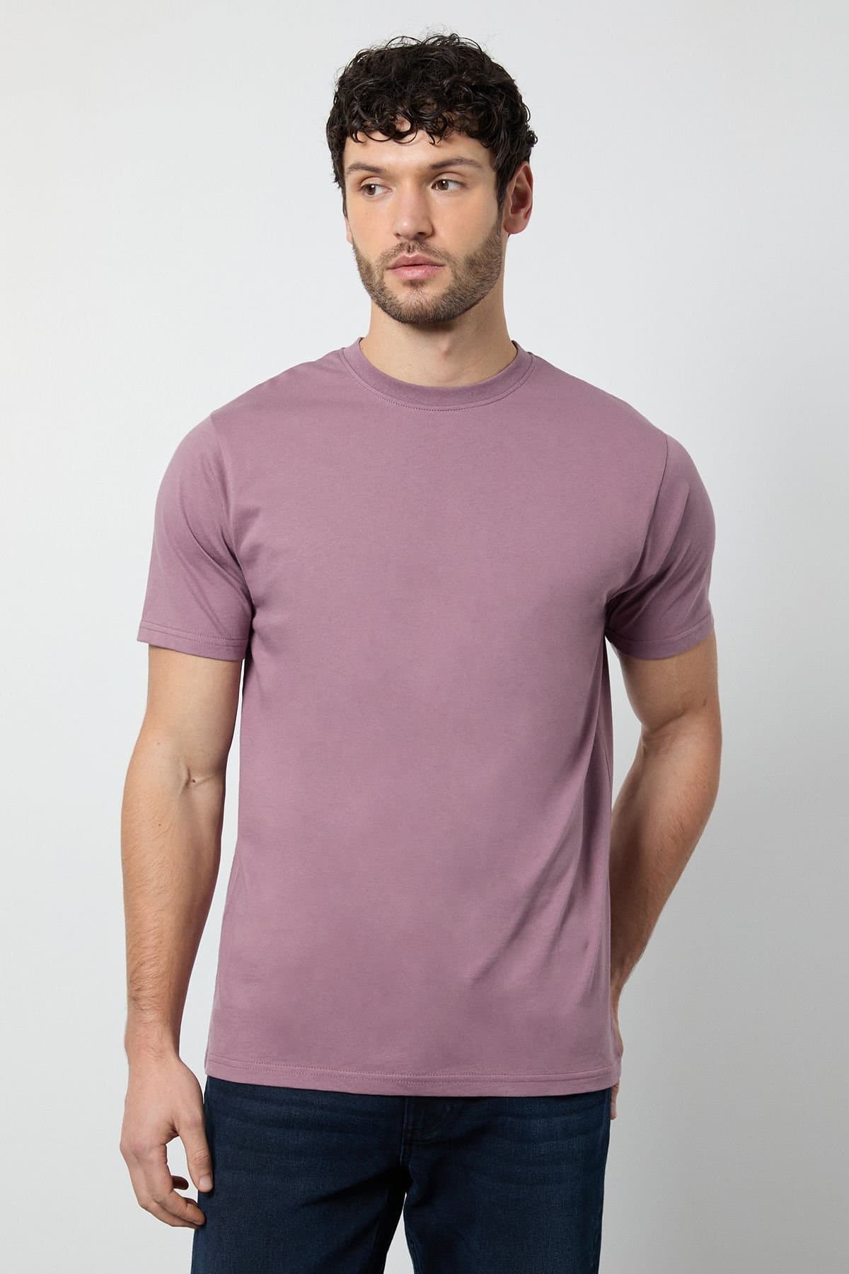 Burton Burton Men's Dark Pink Plain Crew Neck T-Shirt