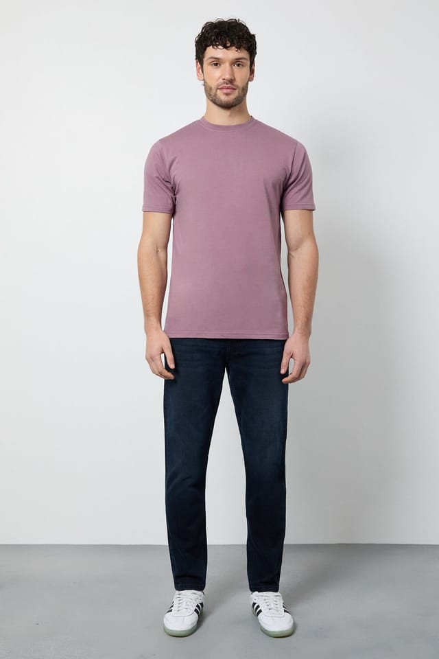 Burton Burton Men's Dark Pink Plain Crew Neck T-Shirt - 2