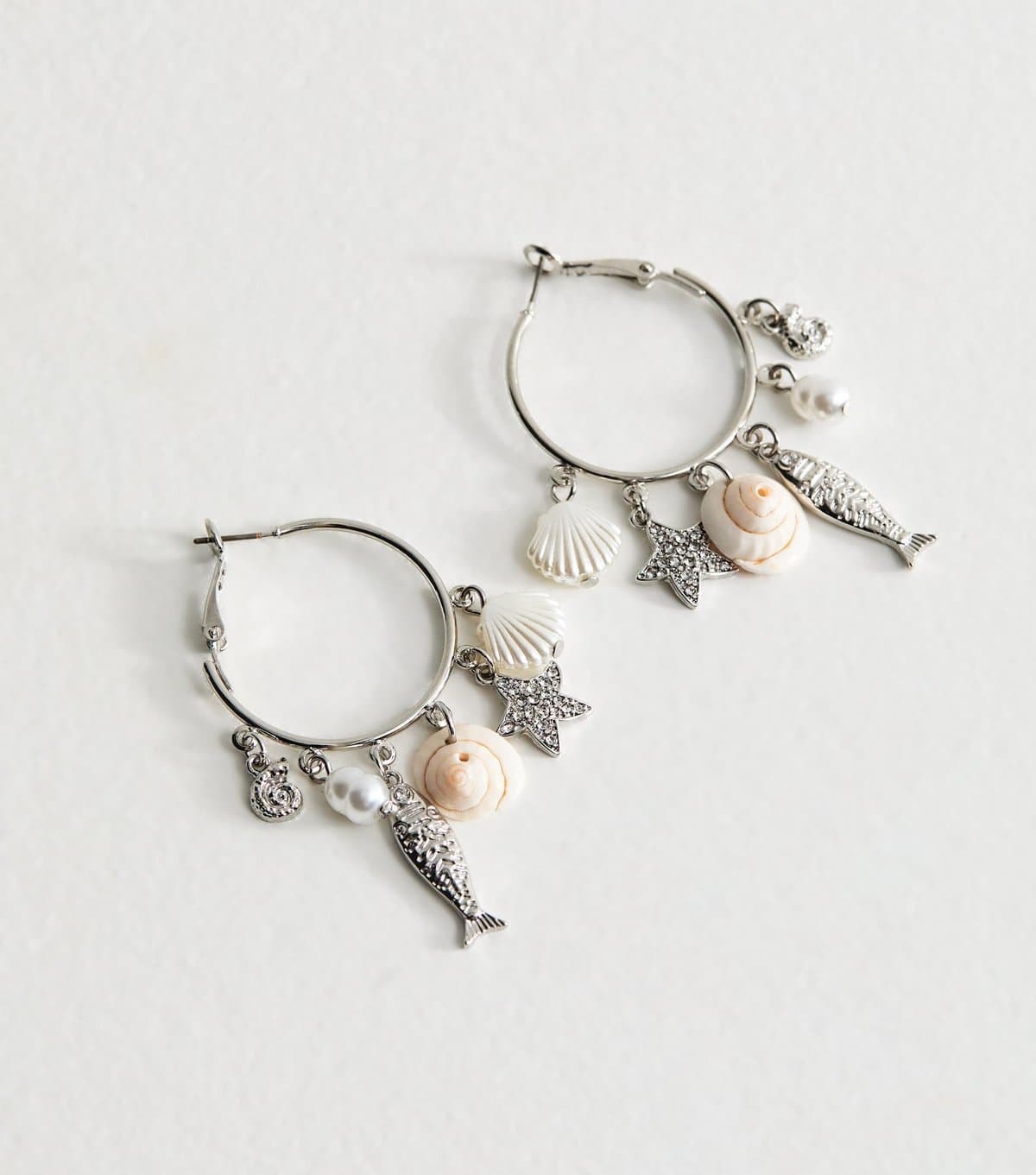 New Look Silver Tone Coastal Charm Hoop Earrings New Look