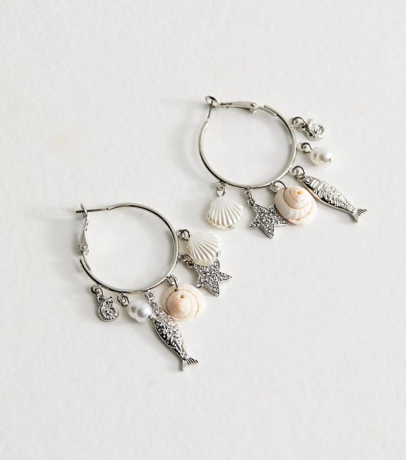 New Look Silver Tone Coastal Charm Hoop Earrings New Look - 1