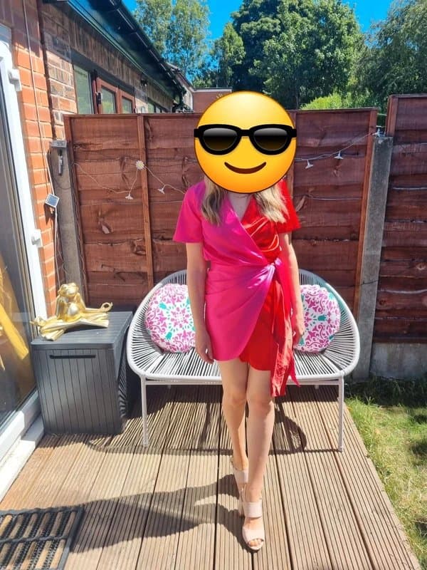 Never Fully Dressed Pink and red wrap dress