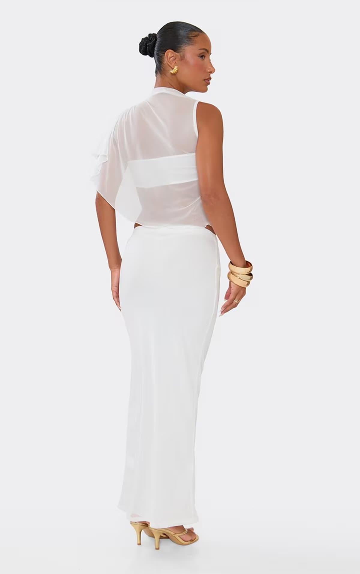 EGO Mid Rise Maxi Skirt In White Slinky, Women's Size UK 6
