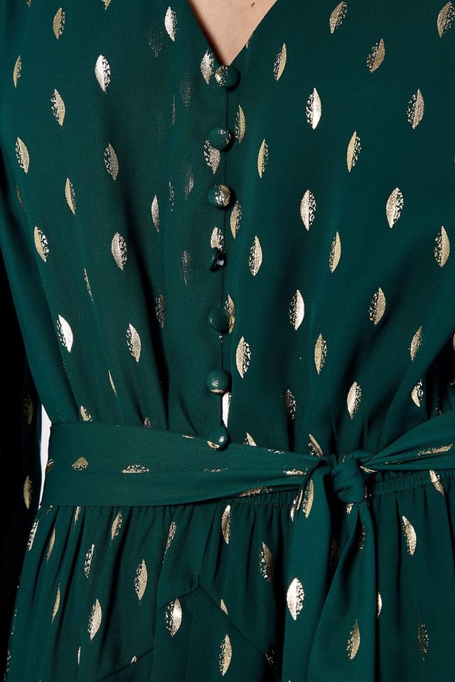 Apricot Apricot Women's Gold Foil Spot Tiered Mini Dress in Green - 2