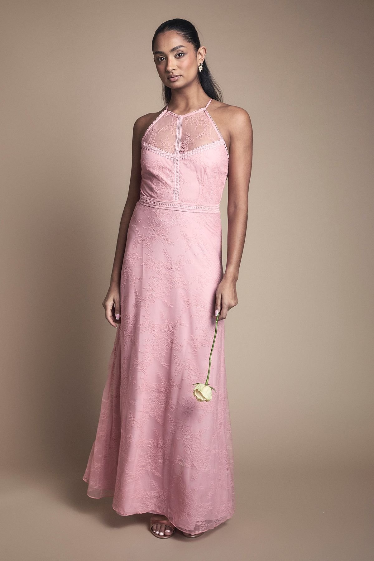 Oasis Oasis Women's Delicate Lace Apron Neck Maxi Bridesmaid Dress in Blush - 2