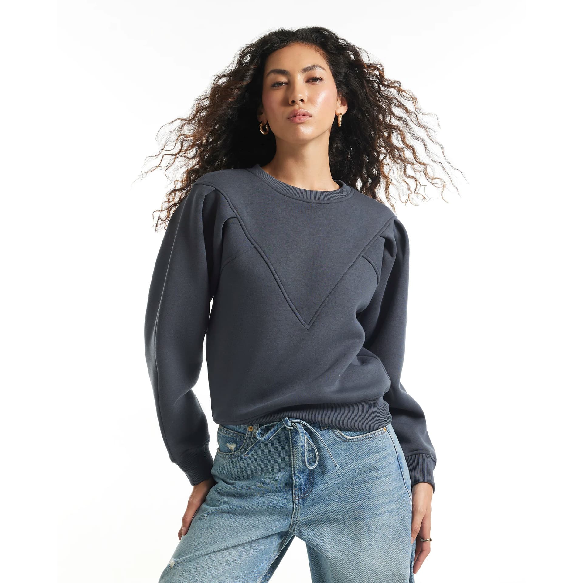 River Island River Island Womens Grey Chevron Panel Sweatshirt
