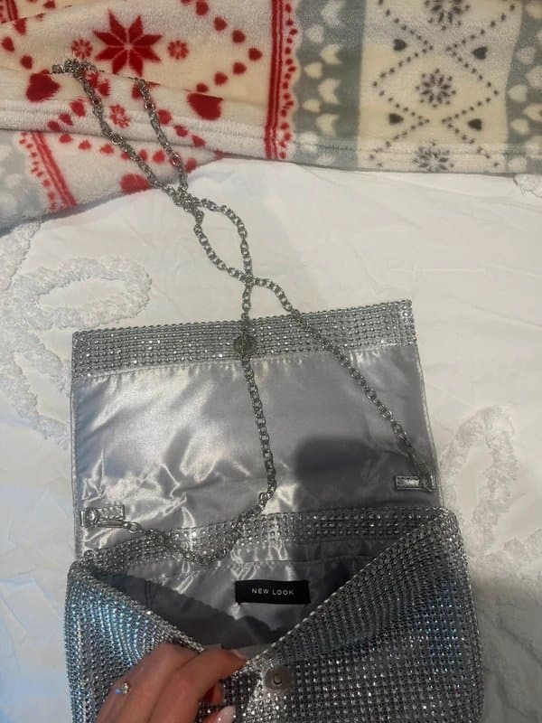 New Look Rhinestone embellished silver clutch bag