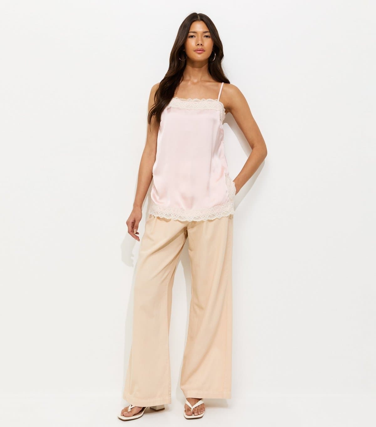 New Look Women's Off White Pleated Twill Wide Leg Trousers New Look