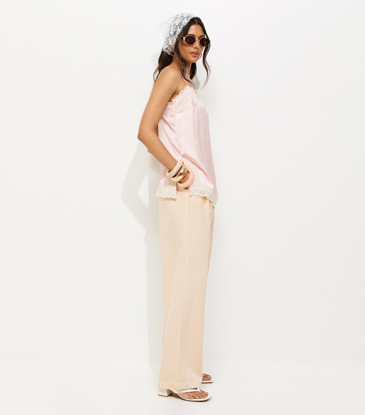 New Look Women's Off White Pleated Twill Wide Leg Trousers New Look - 3