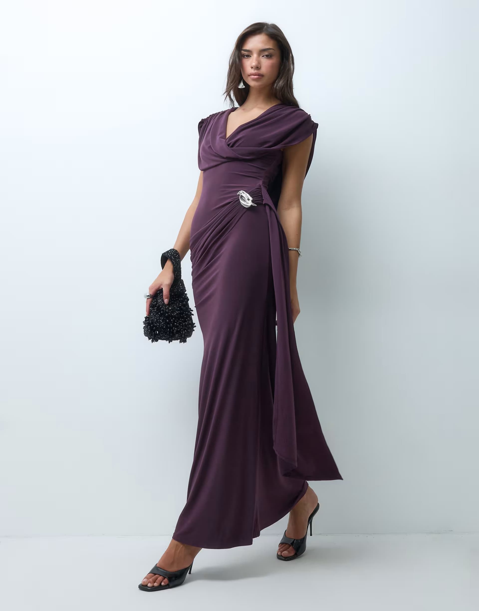 ASOS ASOS DESIGN draped bodice maxi dress with trim waist in grape