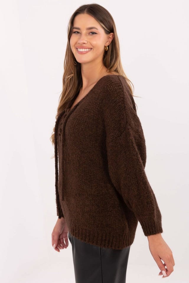 Love Lace Love Lace Women's Corset Laced Casual Knit Sweater in Brown - 2