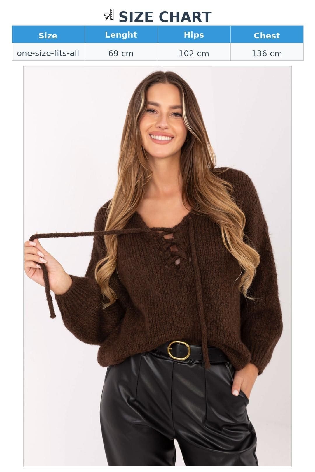 Love Lace Love Lace Women's Corset Laced Casual Knit Sweater in Brown - 4