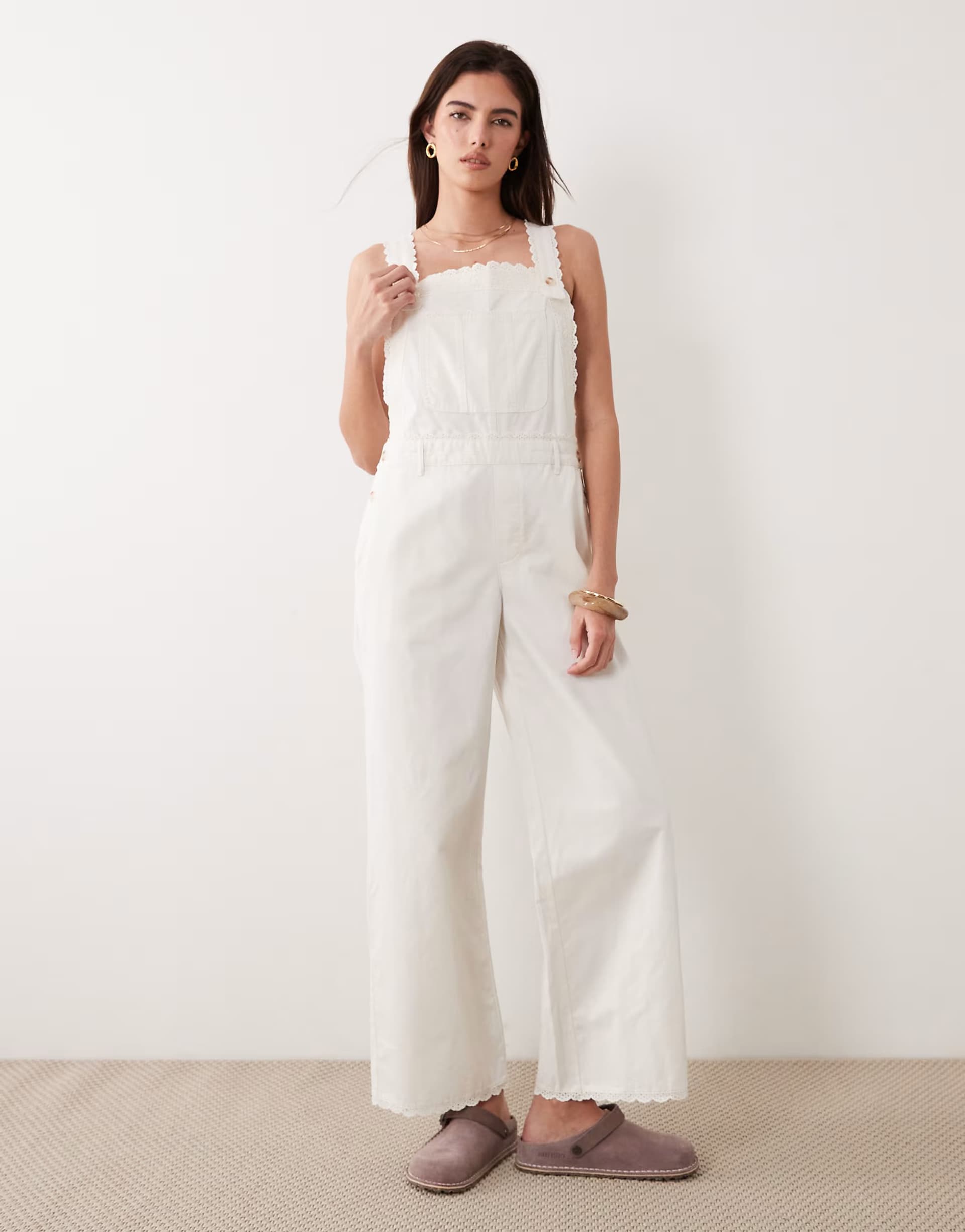 ASOS Abercrombie & Fitch overall jumpsuit with lace trim in white