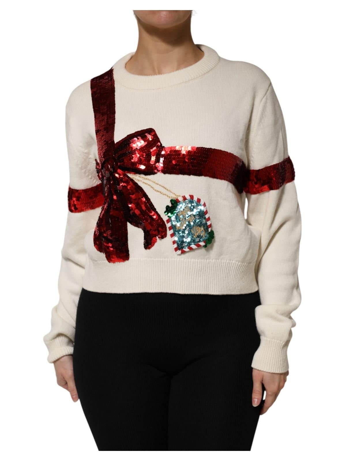 Dolce & Gabbana Dolce & Gabbana White Sequined Crew Neck Pullover Sweater